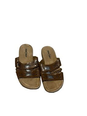 Minnetonka Gayle Leather Open Toe Slide Sandals  7.5 leather sandal western